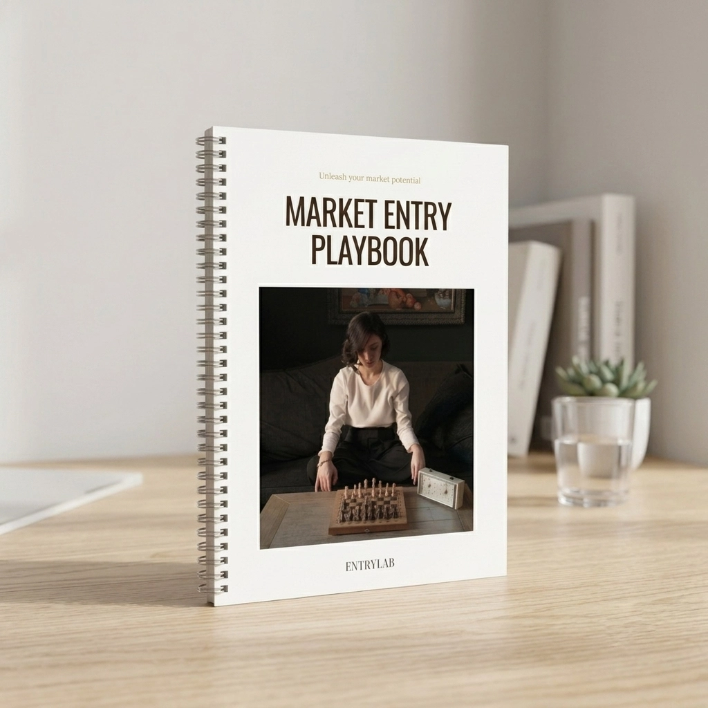 Entrylab Market Entry Playbook standing on a desk.